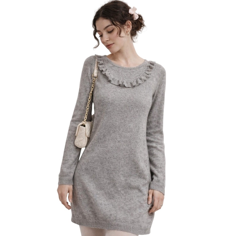 JUICY COUTURE Cashmere Ruffle Neck Sweater‎ Dress Grey Soft Girl Size M